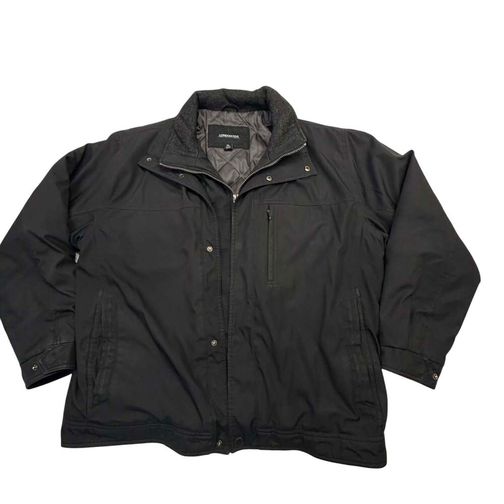 London Fog Men's Quilted Lined Black Field Jacket with Ribbed Collar